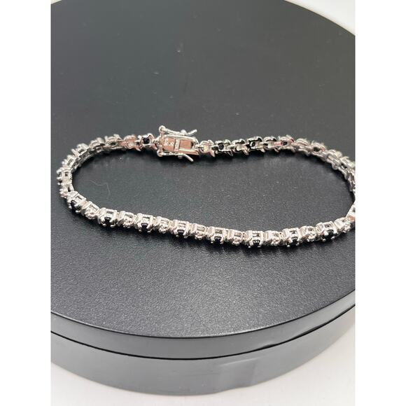 Ross Simon Sterling Silver Rhodium Plating Sapphire Diamond Chip Tennis Bracelet - Picture 8 of 8